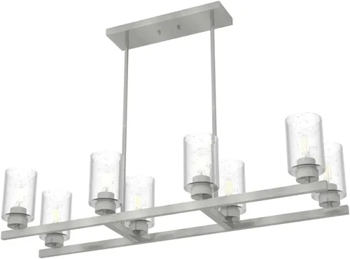 Vista 10 de Hunter - Lámpara de araña Hartland de 8 luces de níquel cepillado, extragrande, regulable, estilo casual, forma lineal, para dormitorios, cocinas