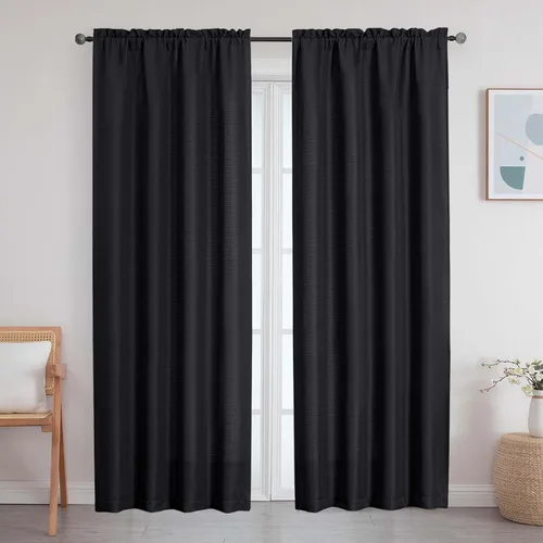 Vista 44 de Cortinas de lino para dormitorio y sala de estar de 96 pulgadas de largo, juego de 2 paneles, con bolsillo para cortinero, filtrado de luz, textura