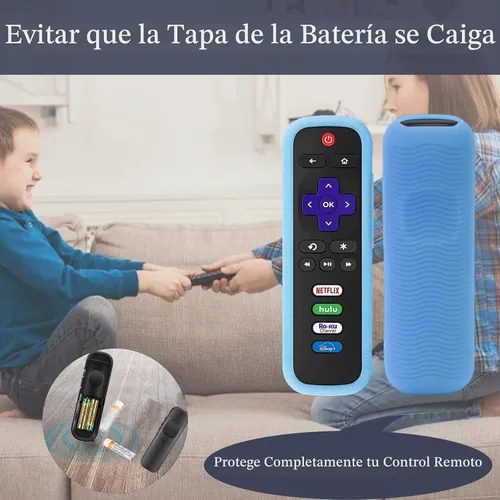 Vista 6 de Funda protectora de silicona para control remoto de Roku Funda universal para control remoto Roku de TCL Hisense con rastreador, luz en la Azul