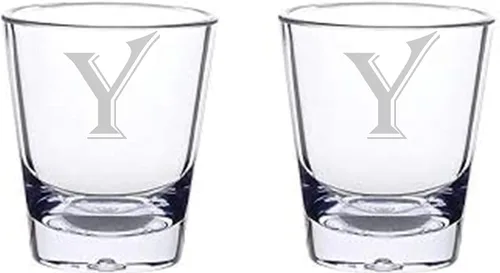 Vista 23 de Juego de 2 vasos de chupito con letras de monograma de 1.5 oz (B)