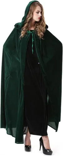 Vista 2 de Disfraz de capa de bruja, máscara, capa con capucha, disfraz, vestido de fiesta de la Noche de Brujas, Estándar, Verde
