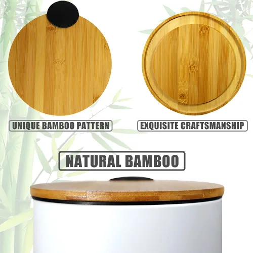 Vista 4 de SIDIANBAN Cubo de basura pequeño para baño con tapa de bambú, cierre suave y pedal de pie, cubo de basura redondo de 1.3 gales/5 litros con papelera
