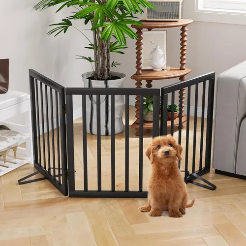 Vista 8 de Semiocthome Puertas de bambú independientes para perros para entradas de puertas, puertas de 3 paneles de interior para cachorros para la casa con 2