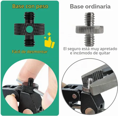 Vista 3 de Adaptador de tornillo de trípode de 1/4 macho a 1/4 macho con agujero 1/4 tornillo soporte de cámara para cámara, trípode, soporte de micrófono