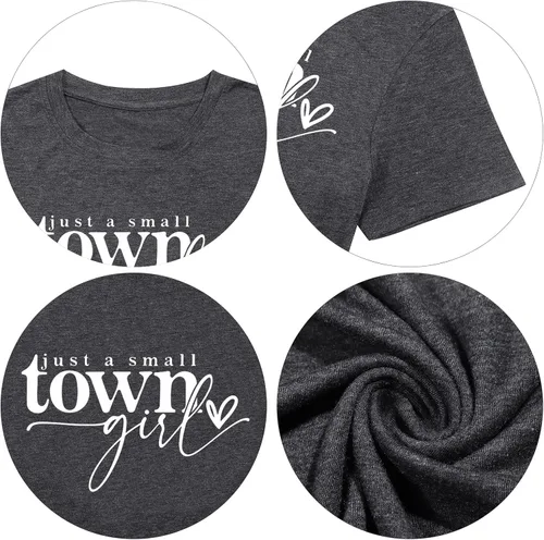Vista 4 de Country Music Shirt Women Small Town Girl Shirt Vintage Letter Graphic Tee Tops Casual Short Sleeve Tops