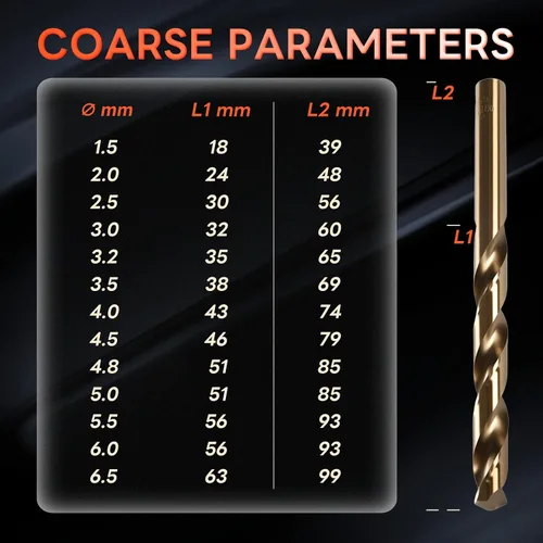 Vista 2 de COMOWARE Juego de brocas de metal, 13 piezas HSS-E M35, juego de brocas de cobalto, 0.059-0.256 in, brocas en espiral profesional para metal, acero