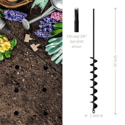 Vista 3 de K-Brands Paquete de 5 brocas para plantar - Juego de 5 - Taladro de agujero en espiral de jardín y herramienta de maceta de bulbo - Plantas de cama