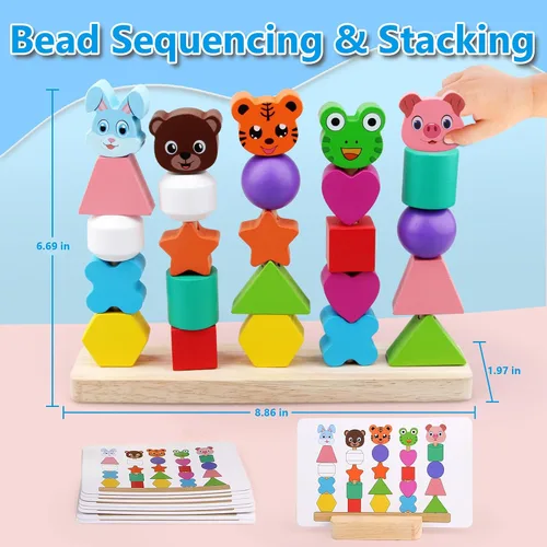 Vista 4 de Vinlon Montessori - Juego de juguetes para niños y niñas de 2, 3 y 4 años, lindos animales vivos colores para clasificar y apilar, bloques