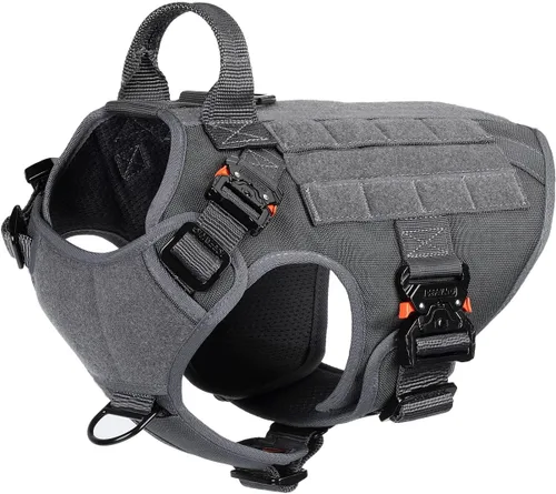 Vista 6 de ICEFANG Arnés táctico para perro con 4 hebillas de metal, chaleco, equipo para transportar carga, ligero y modular para perro con asa, sin correa