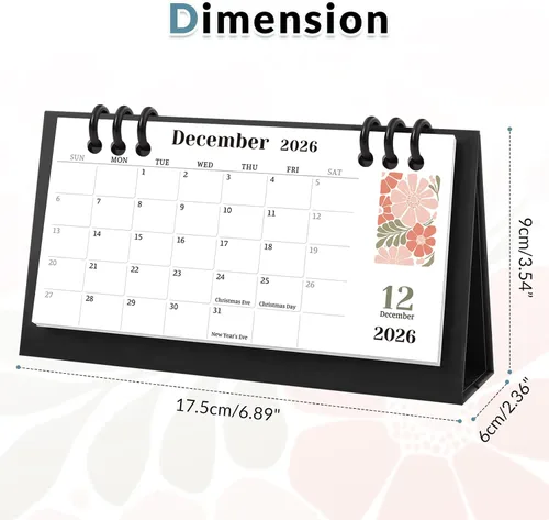 Vista 5 de Calendario de Escritorio Pequeño 2025-2026, Mini Calendario de Escritorio de Flores (Desde Junio 2025 hasta Diciembre 2026) Calendario de Escritorio