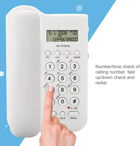 Vista 3 de Teléfono con cable con pantalla de identificación de llamadas, teléfono de escritorio con cable para el hogar, teléfono de escritorio con cable