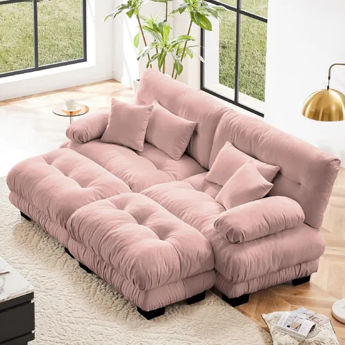 Vista 37 de KEIKI Sofá modular de 94 pulgadas con 4 almohadas, cómodo juego de sofá biplaza Cloud para sofá de asiento profundo suave y profundo, sofá biplaza