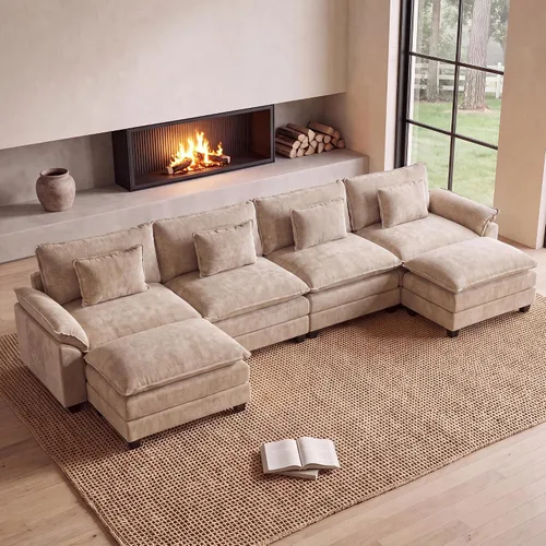 Vista 67 de Oprisen Sofá Seccional Modular, Cómodo Cloud Couch Sofá Seccional, Sofá Cama de Chenilla con Asiento Profundo con Almohadas Decorativas para Sala