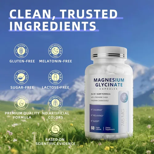 Vista 9 de iMATCHME Cápsulas de glicinato de magnesio 850 mg con L-Teanina, manzanilla y GABA para el sueño, la calma, los músculos, la salud ósea y el apoyo
