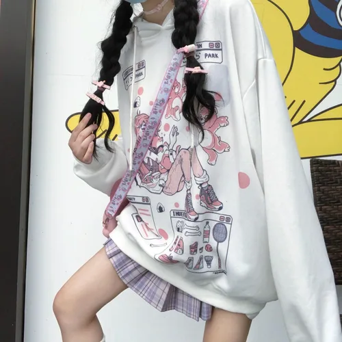 Vista 2 de Sudaderas con capucha Kawaii para adolescentes, sudaderas estéticas lindas con gráficos de anime, ropa japonesa Harajuku