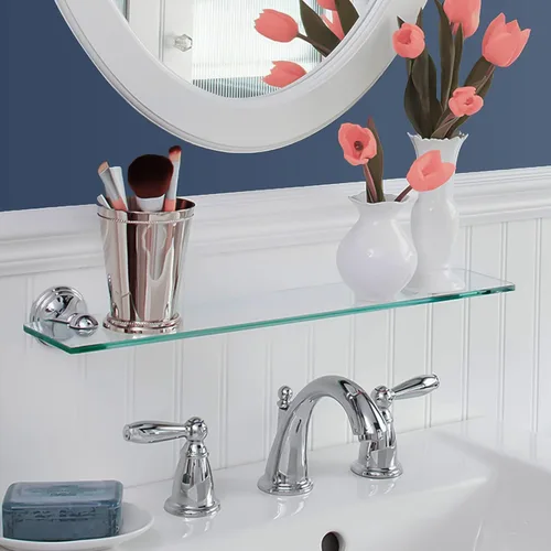 Vista 2 de Fab Glass and Mirror Kit de estante rectangular de vidrio flotante, 8 pulgadas de largo x 18 pulgadas de ancho, transparente
