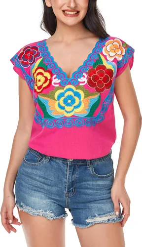 Vista 6 de YZXDORWJ Blusa campesina mexicana para mujer, tops de algodón, camisa blanca