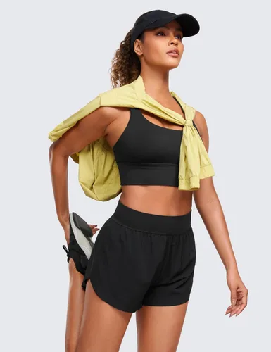 Vista 3 de CRZ YOGA Pantalones cortos deportivos Dolphin de cintura alta para mujer, 3 pulgadas de alto, cómodo forro de malla para gimnasio, entrenamiento