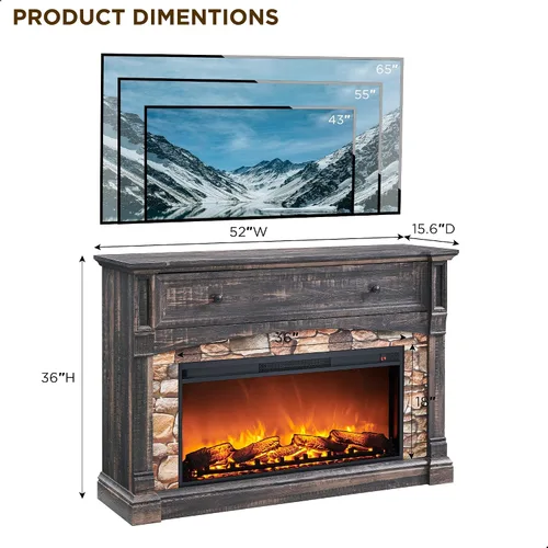 Vista 2 de RedLemon Chimenea eléctrica de 52'' con repisa, centro de entretenimiento estilo granja, chimenea eléctrica de 36'' y cubículo semi-abierto