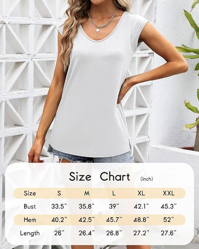 Vista 6 de Ficerd Paquete de 2 camisetas de manga casquillo para mujer, ajuste holgado, casual, cuello en V, básicas, elegantes, camisetas sin mangas
