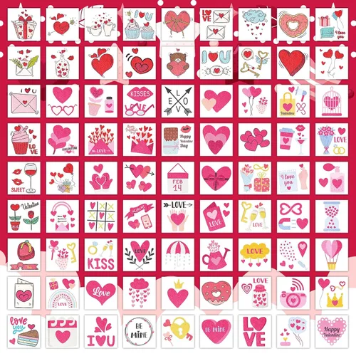 Vista 3 de EMOME 204 tatuajes con purpurina de San Valentín para niños, envueltos individualmente, tatuajes temporales para niñas, lindos tatuajes temporales