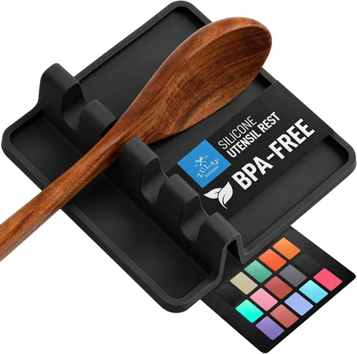Vista 27 de Zulay Kitchen - Reposa utensilios de silicona con bandeja antigoteo para múltiples utensilios de cocina, reposacucharas sin BPA y resistente al Azul