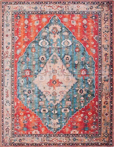 Vista 11 de SAFAVIEH Alfombra lavable Tucson Collection - 2 pies 6 pulgadas x 4 pies, beige y azul, antideslizante y fácil de limpiar, ideal para sala de estar