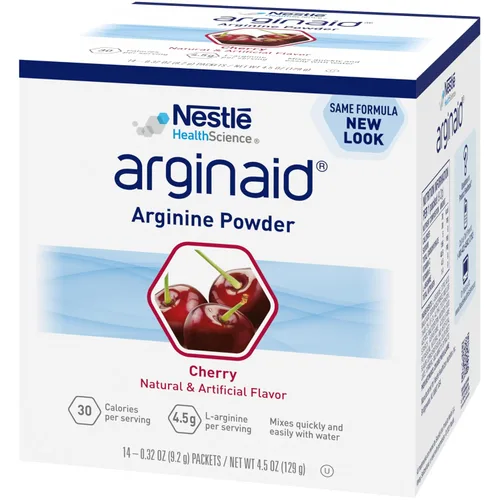 Vista 4 de Arginaid Arginina en polvo, fórmula de mezcla de bebidas con 0.14 onzas de L-arginina por porción, vitamina C y vitamina E, sabor a cereza, 0.32