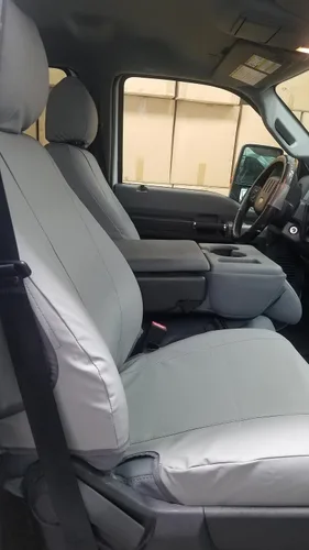 Vista 3 de Durafit Seat Covers, Cuero sintético gris impermeable compatible con Ford F150 XL/XLT/Lariat 2015-2024 y 2016-2022 F250-F550 Cubos delanteros