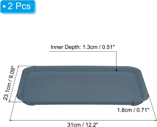 Vista 2 de PATIKIL Bandeja de comida rápida de 12 x 9, paquete de 2 bandejas rectangulares reutilizables de plástico multiusos para cafetería, restaurante, Azul