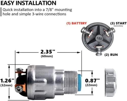 Vista 5 de Interruptor de arranque de encendido con 3 posiciones, 3 terminales de conexión, 2 llaves de repuesto para automóvil, moto, tractor, carretilla