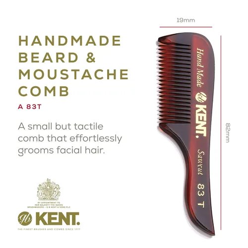 Vista 2 de Kent Peine de bolsillo para barba y bigote de caballero pequeño 83T, tamaño de bolsillo dentado fino para aseo y peinado del vello facial. Corte