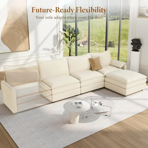 Vista 14 de Vesgantti Sofá modular de 108 pulgadas, cómodo sofá de nube con asiento profundo otomano movible, sofá modular en forma de L, sofás seccionales