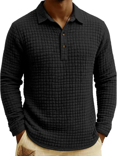 Vista 30 de Polo de punto para hombre, manga larga, ligero, informal, con cuello