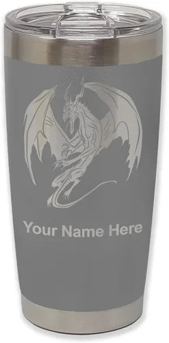 Vista 16 de LaserGram Vaso aislado al vacío de 20 onzas, dragón, grabado personalizado incluido (negro)