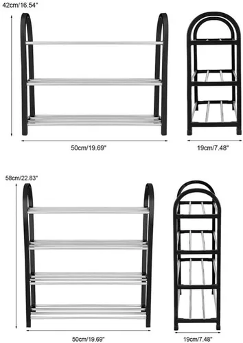 Vista 4 de Zapateros de 4 niveles, estante de zapatos de pie, estante de plástico de aluminio, organizador de zapatos delgado de gran capacidad