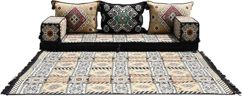 Vista 27 de arabicsofa Juego de sofá de piso árabe esquinero en forma de L - Asiento Majlis marroquí para sala de estar