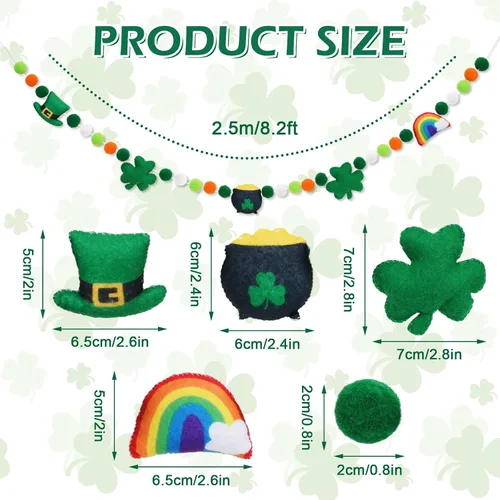Vista 2 de Whaline Cartel de fieltro del día de San Patricio de 8.2 pies con diseño de trébol en 3D, guirnalda colgante de arco iris, guirnalda verde y naranja