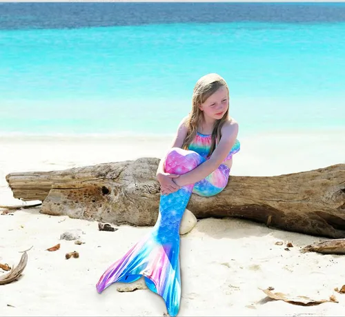 Vista 6 de DNFUN Colas de sirena para nadar para niñas, traje de baño de sirena con monoaleta