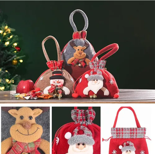Vista 7 de KEIGPERI 1 juego de bolsas para muñecas de regalo de Navidad, bolsas de regalo reutilizables con cordón, bolsas de regalo de Navidad con cordón