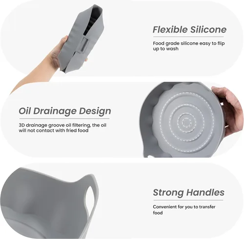 Vista 6 de Li & Zhao Revestimientos de Freidora de Aire de Silicona Reutilizables - 2 PIEZAS Insertos Redondos de Freidora de Aire Accesorios Revestimientos