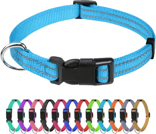 Vista 53 de TagME Collares de nailon reflectantes para perros, collar ajustable clásico para mascotas con hebilla de liberación rápida para cachorros, rosa Rosa
