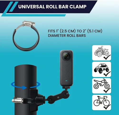 Vista 2 de BarGrip Abrazadera universal de montaje de cámara de barra enrollable para cámaras de acción – Se adapta a barras redondas, cuadradas y de perfil