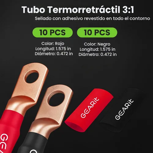 Vista 7 de GEARit Cable de tierra CCA de calibre 4 (25 pies cada uno - negro y rojo) Kit todo en uno: herramienta de engarzado, cortador, 15 terminales y 20