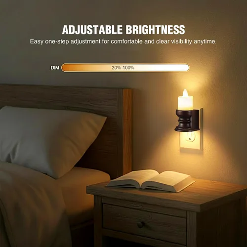 Vista 5 de Meonum - Luz nocturna de vela sin llama parpadeante enchufable, luz nocturna LED regulable con sensor de atardecer a amanecer, luz decorativa