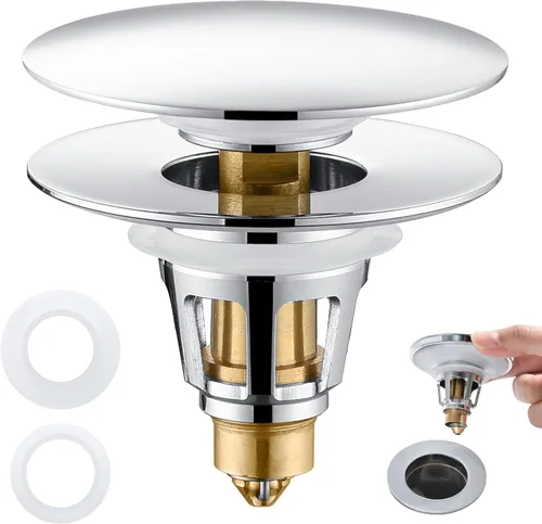 Vista 15 de Tapón Universal para Lavabo de Baño - Filtro de Drenaje de Lavabo con Rebote, Tapón de Drenaje Emergente de Níquel Cepillado, Tapón de Fregadero