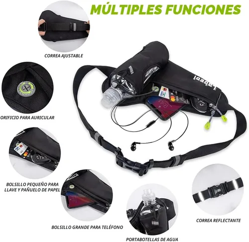 Vista 5 de Cinturón para Correr, Cinturón de Hidratación Impermeable con Soporte para Botella de Agua, Riñonera Reflectante Ajustable Compatible para Teléfono