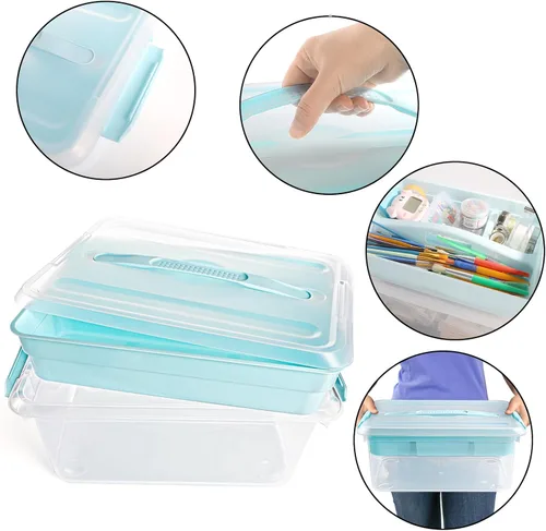 Vista 3 de Yesland Caja apilable y de transporte con bandeja extraíble, 16 x 11 x 6.5 pulgadas, organizador de plástico para suministros de arte, contenedores