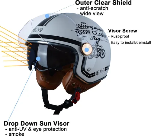 Vista 2 de Casco de moto de cara abierta para adultos, aprobado por DOT, 3/4 retro Vespa, con viseras duales, para motoneta, crucero, bobber y chopper