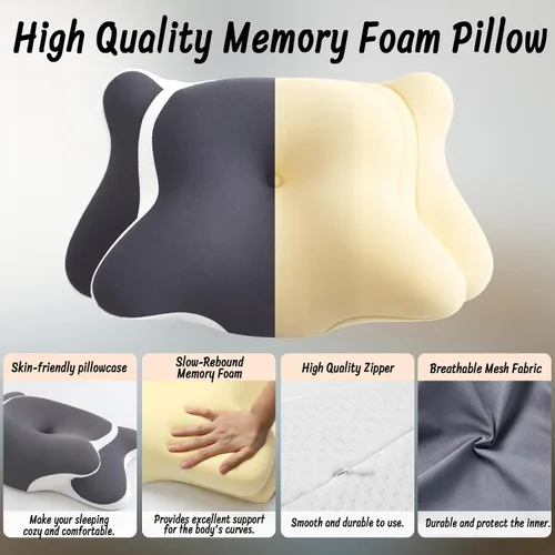 Vista 5 de Almohada cervical para aliviar el dolor de cuello, almohadas ergonómicas de espuma viscoelástica con funda de almohada transpirable para la apnea